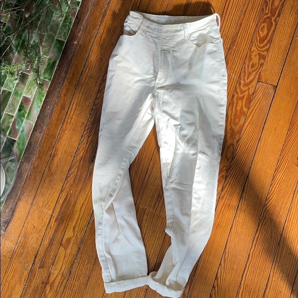 High waisted off white colored bongo jeans